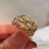 Two - Tone Checkered Pavé Wide Ring - floysun
