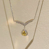 V - Crown Diamond Drop Necklace with Yellow Diamond Accent - floysun