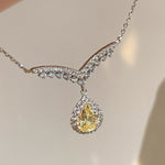 V - Crown Diamond Drop Necklace with Yellow Diamond Accent - floysun