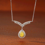V - Crown Diamond Drop Necklace with Yellow Diamond Accent - floysun