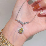 V - Crown Diamond Drop Necklace with Yellow Diamond Accent - floysun