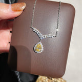 V - Crown Diamond Drop Necklace with Yellow Diamond Accent - floysun