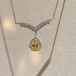 V - Crown Diamond Drop Necklace with Yellow Diamond Accent - floysun