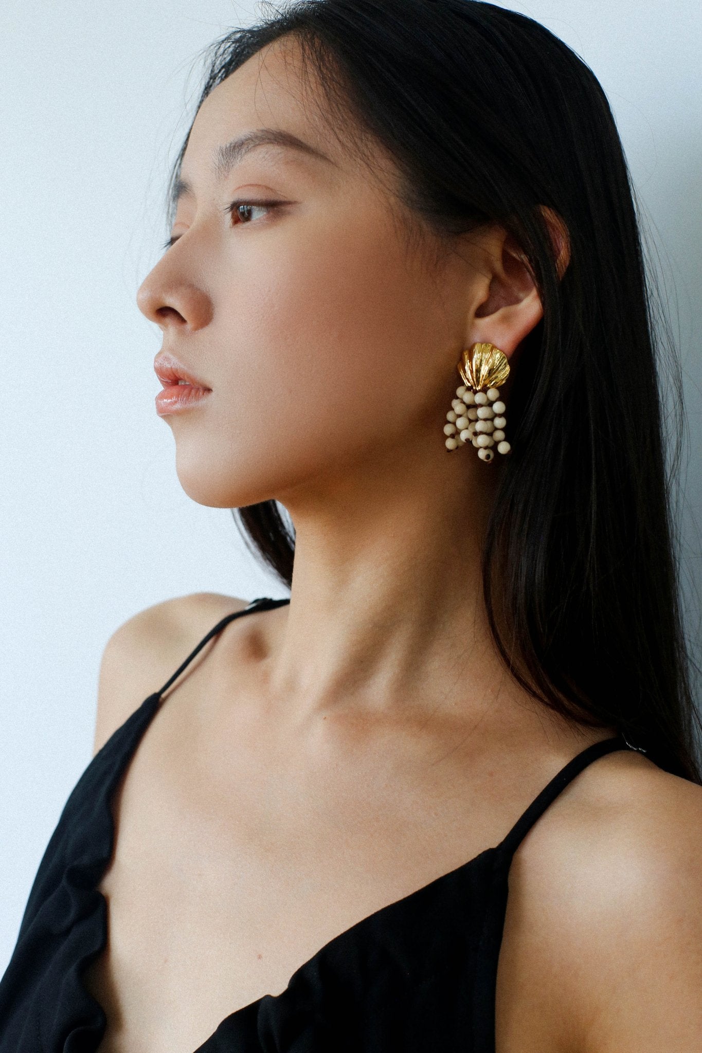 Vacation Collection White Fossil Bead Tassel Earrings - floysun