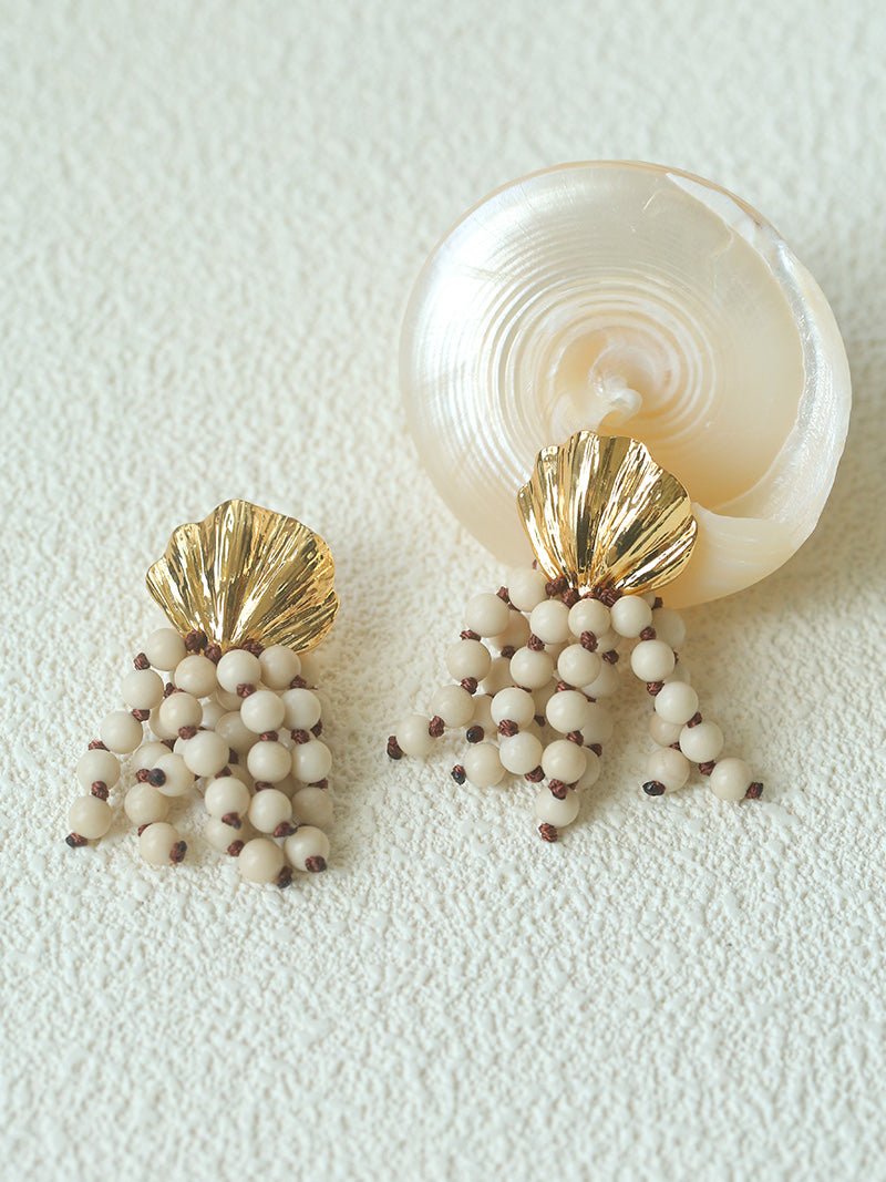 Vacation Collection White Fossil Bead Tassel Earrings - floysun