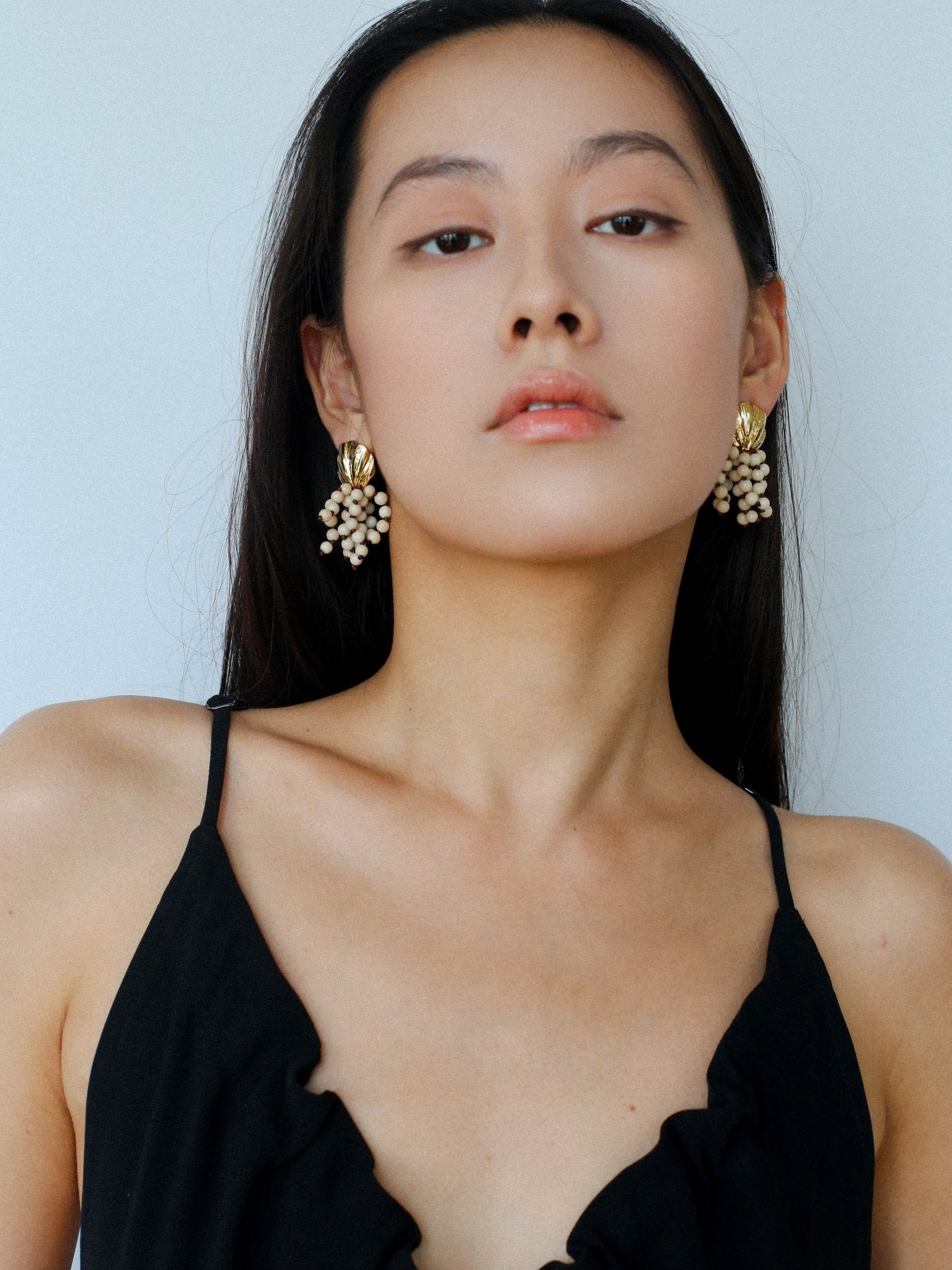 Vacation Collection White Fossil Bead Tassel Earrings - floysun
