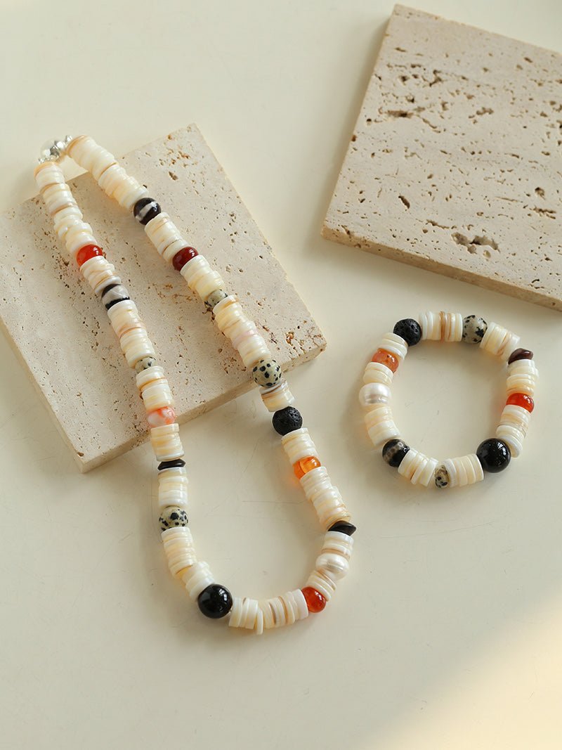 Vacation Vibes Natural Shell and Multi - Stone Beaded Necklace - floysun