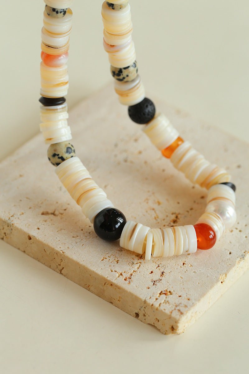 Vacation Vibes Natural Shell and Multi - Stone Beaded Necklace - floysun