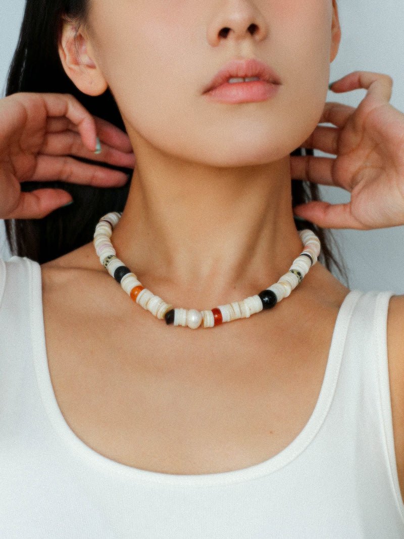 Vacation Vibes Natural Shell and Multi - Stone Beaded Necklace - floysun