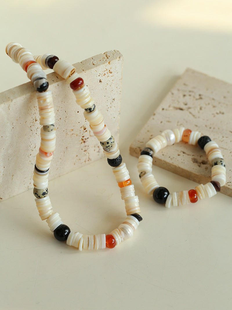 Vacation Vibes Natural Shell and Multi - Stone Beaded Necklace - floysun