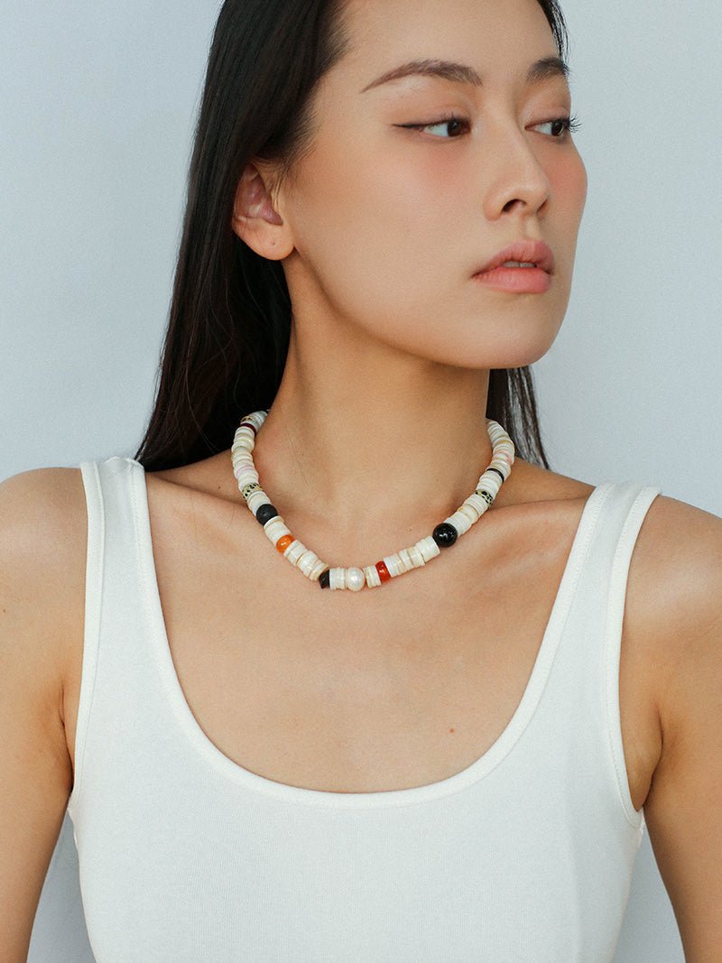 Vacation Vibes Natural Shell and Multi - Stone Beaded Necklace - floysun