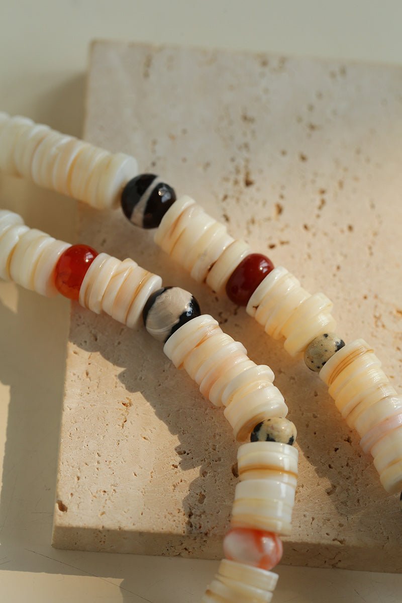 Vacation Vibes Natural Shell and Multi - Stone Beaded Necklace - floysun