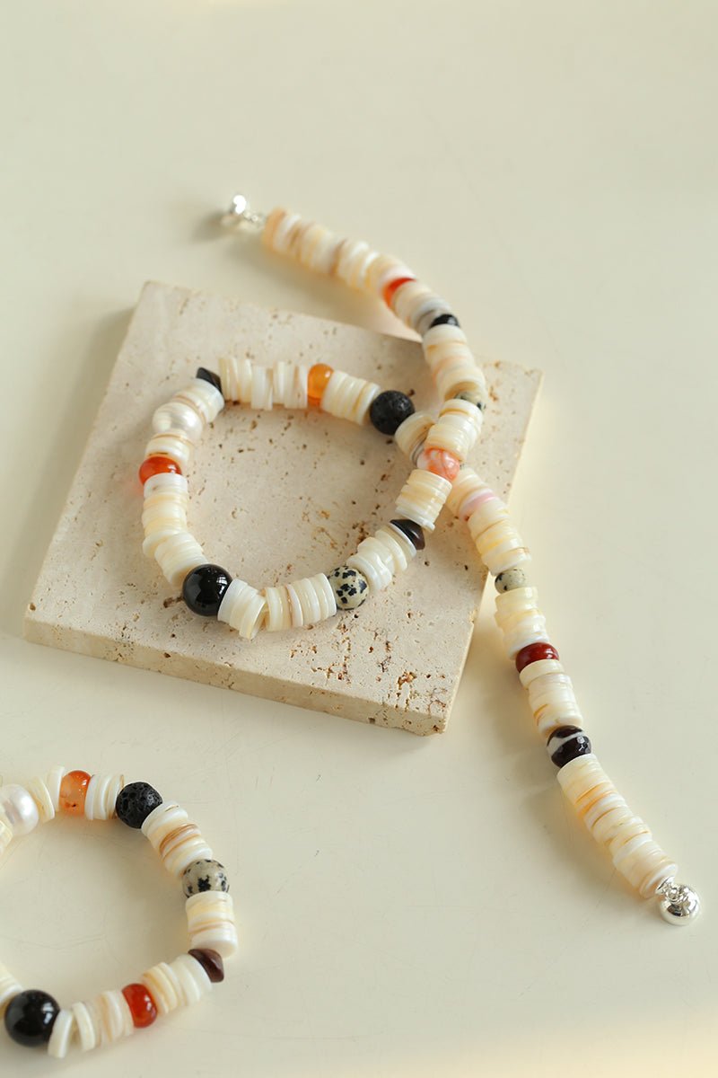 Vacation Vibes Natural Shell and Multi - Stone Beaded Necklace - floysun