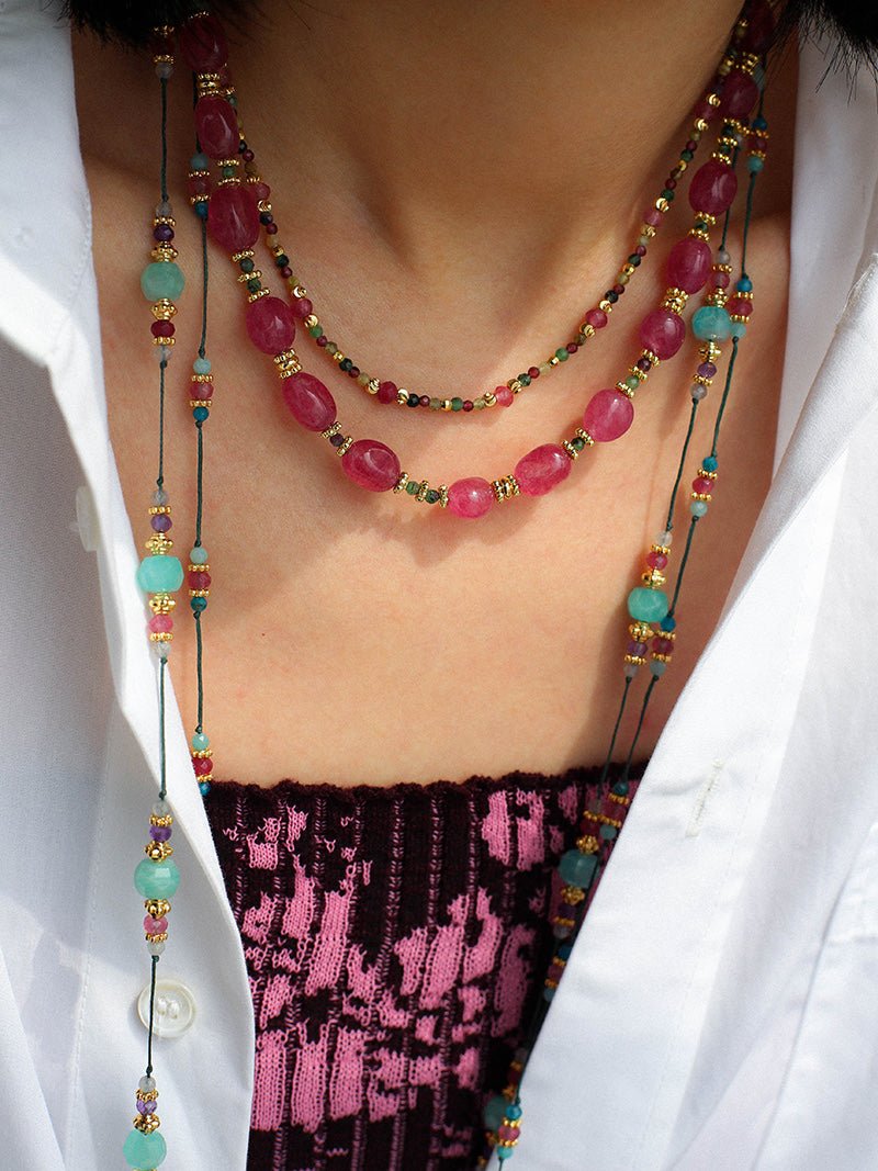 Verdant Blossom Green Strawberry Quartz Necklace - floysun