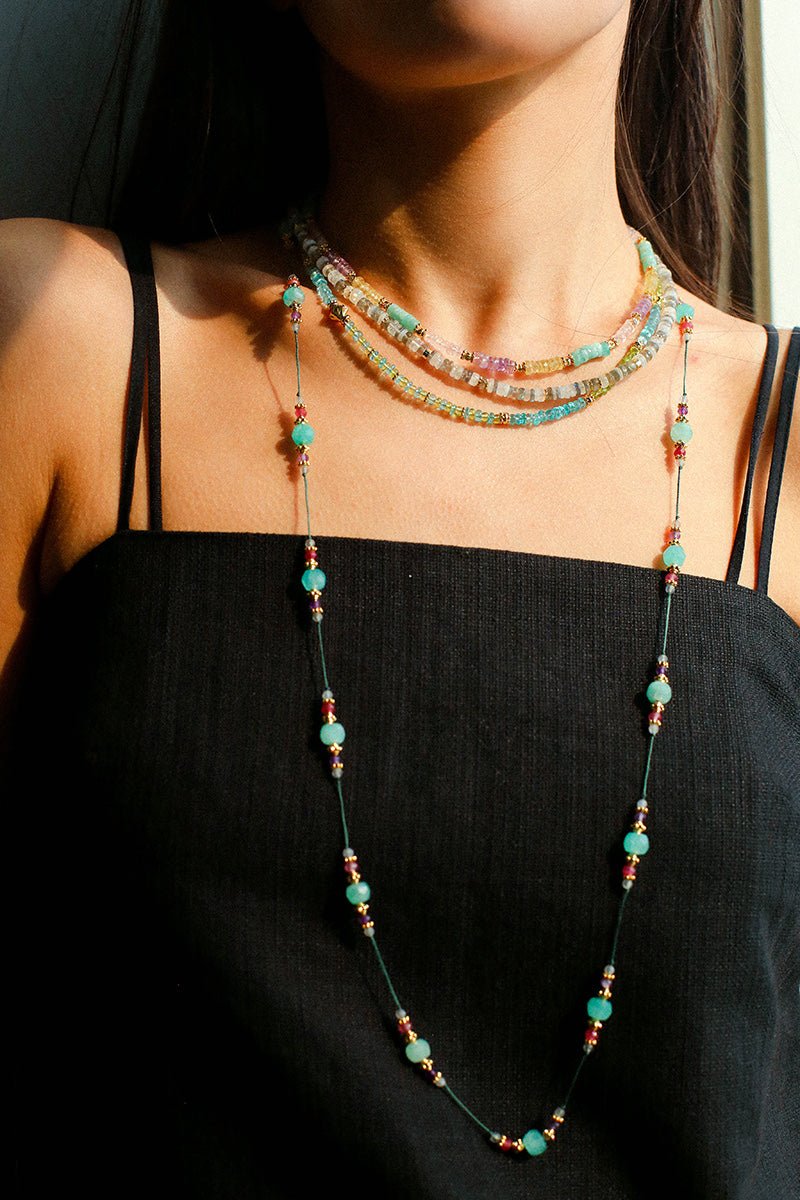 Verdant Blossom Green Strawberry Quartz Necklace - floysun