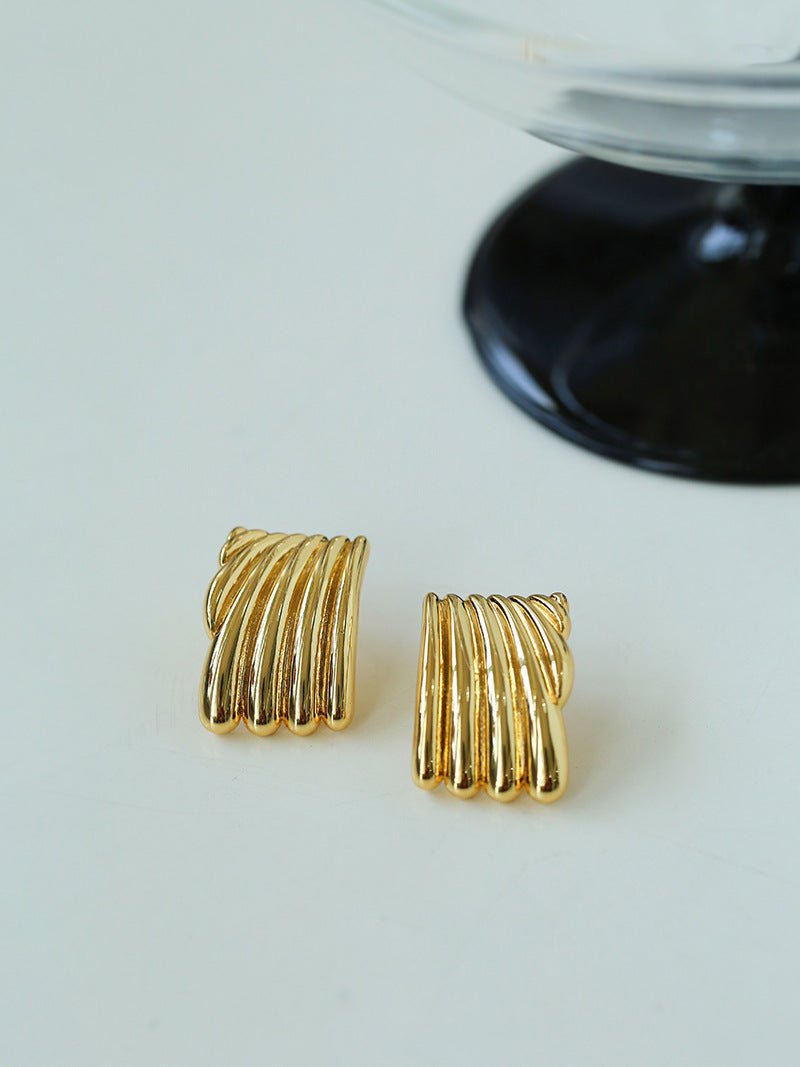 Vertical Striped Metal Geometric Earrings - floysun
