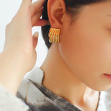 Vertical Striped Metal Geometric Earrings - floysun