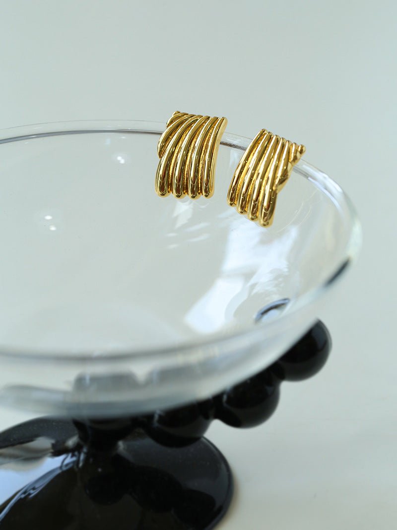 Vertical Striped Metal Geometric Earrings - floysun
