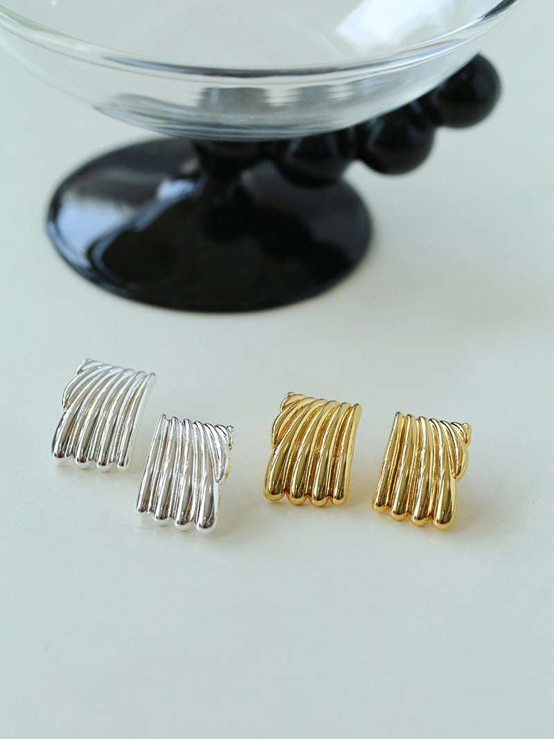 Vertical Striped Metal Geometric Earrings - floysun