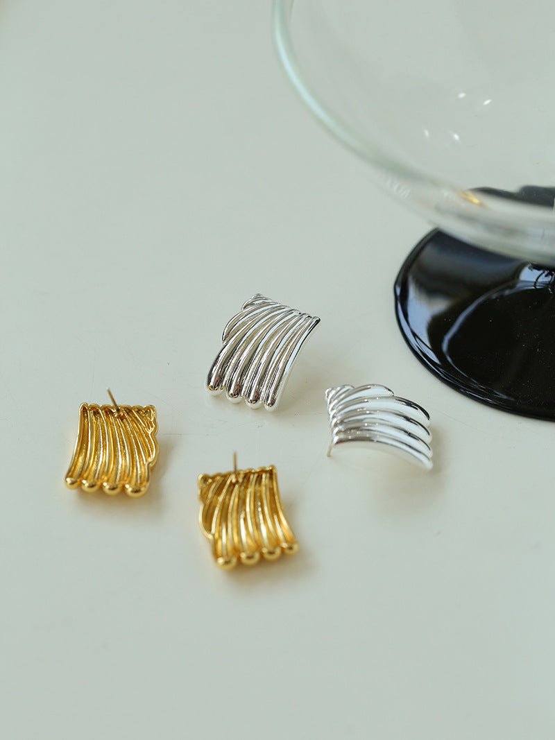 Vertical Striped Metal Geometric Earrings - floysun