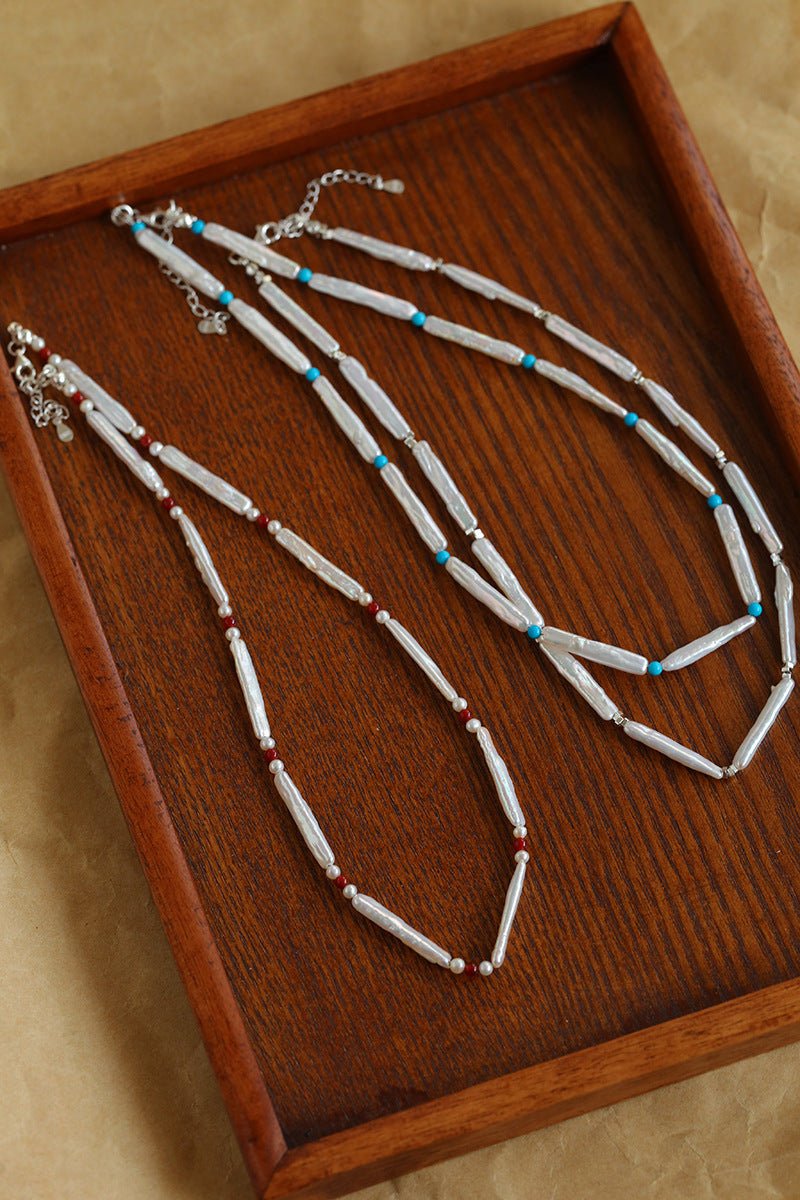 Vintage Artistic Baroque Pearl Silver Bar Necklace - floysun