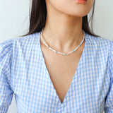 Vintage Artistic Baroque Pearl Silver Bar Necklace - floysun