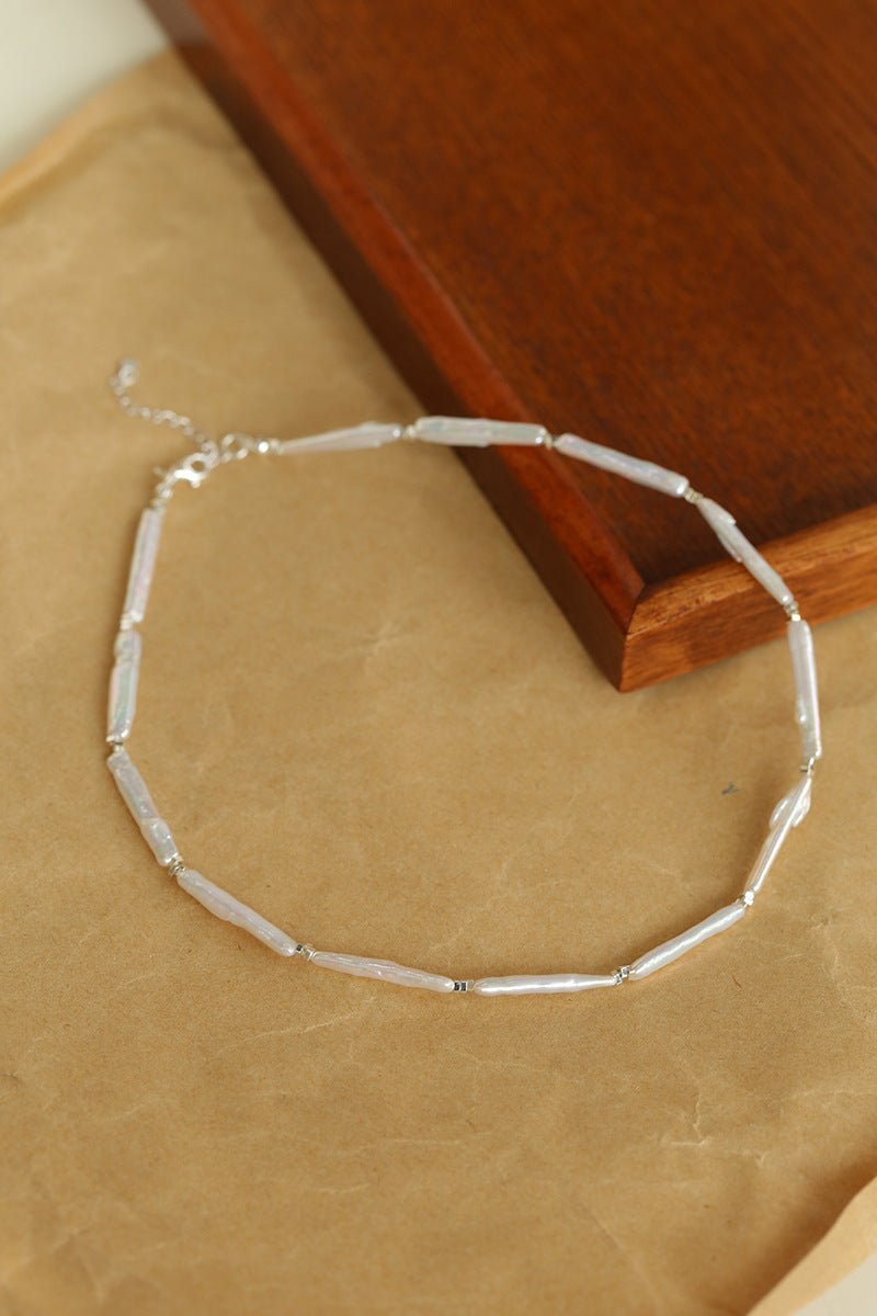 Vintage Artistic Baroque Pearl Silver Bar Necklace - floysun