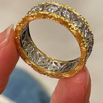 Vintage Carved Leaf Two - Tone Ring - floysun