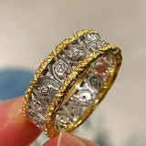 Vintage Carved Leaf Two - Tone Ring - floysun