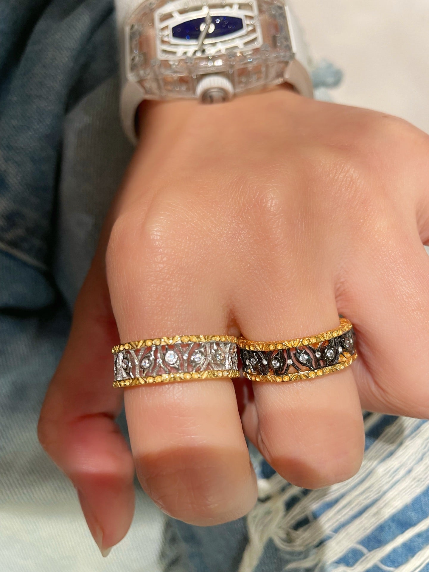 Vintage Carved Leaf Two - Tone Ring - floysun