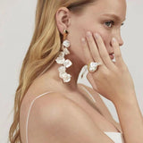 Vintage Floral Orb Fish - Tail Baroque Pearl Rings - floysun