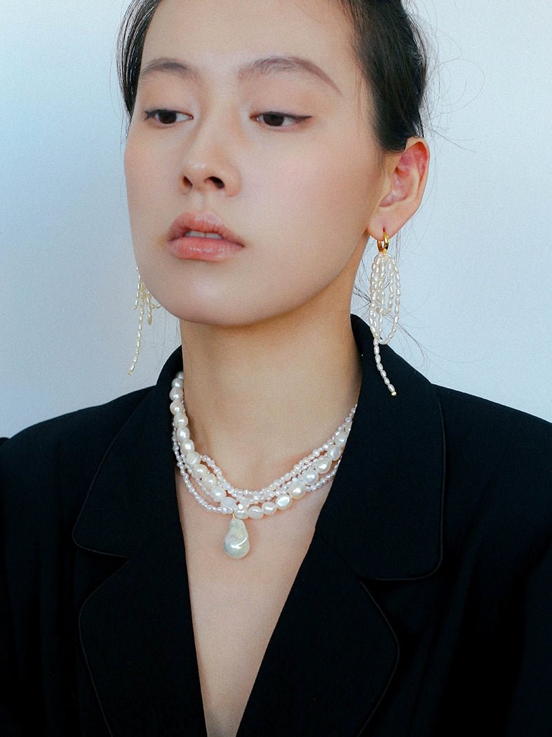 Vintage French Natural Pearl Baroque Multi - layer Necklace - floysun