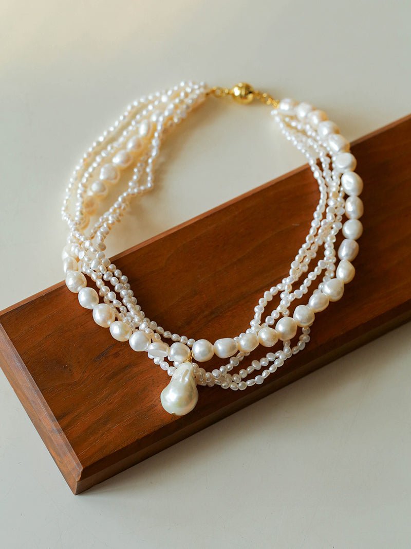 Vintage French Natural Pearl Baroque Multi - layer Necklace - floysun