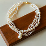 Vintage French Natural Pearl Baroque Multi - layer Necklace - floysun