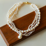 Vintage French Natural Pearl Baroque Multi - layer Necklace - floysun