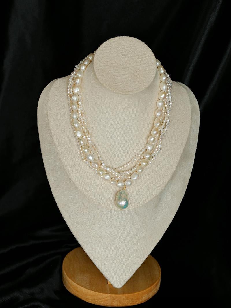 Vintage French Natural Pearl Baroque Multi - layer Necklace - floysun
