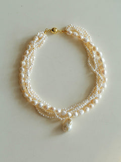 Vintage French Natural Pearl Baroque Multi - layer Necklace - floysun