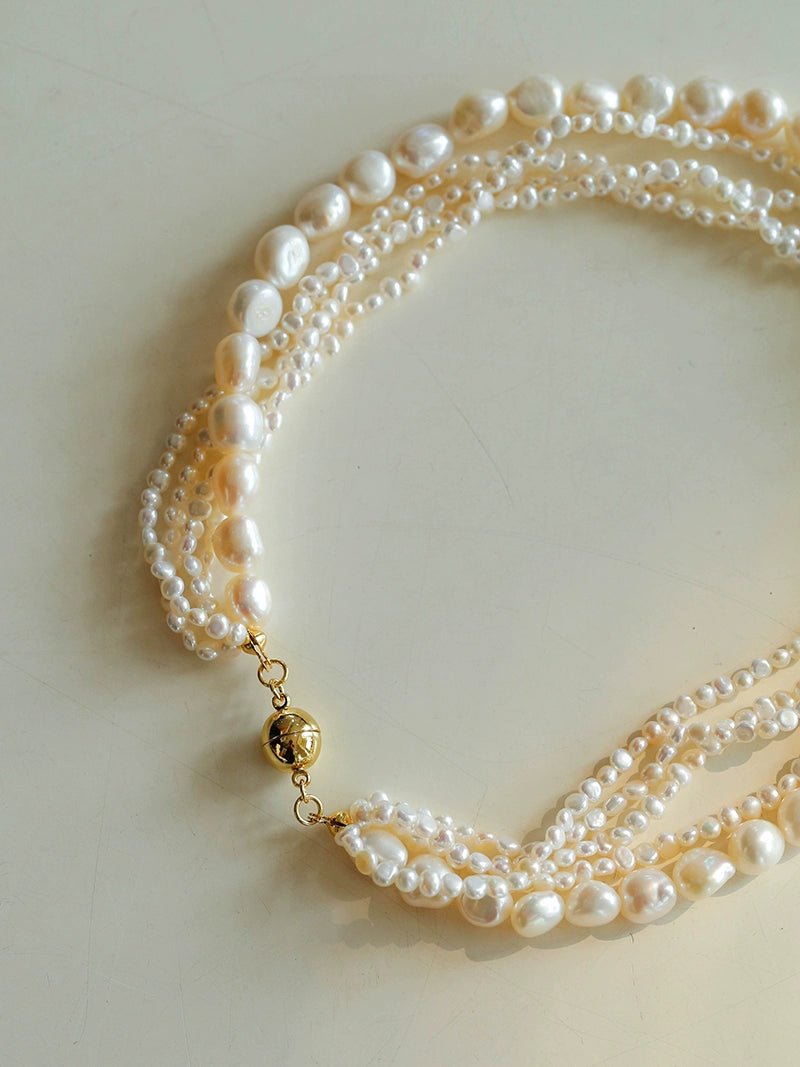 Vintage French Natural Pearl Baroque Multi - layer Necklace - floysun