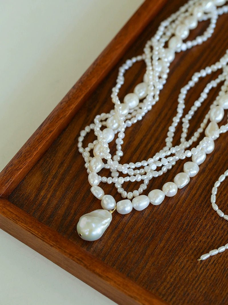 Vintage French Natural Pearl Baroque Multi - layer Necklace - floysun
