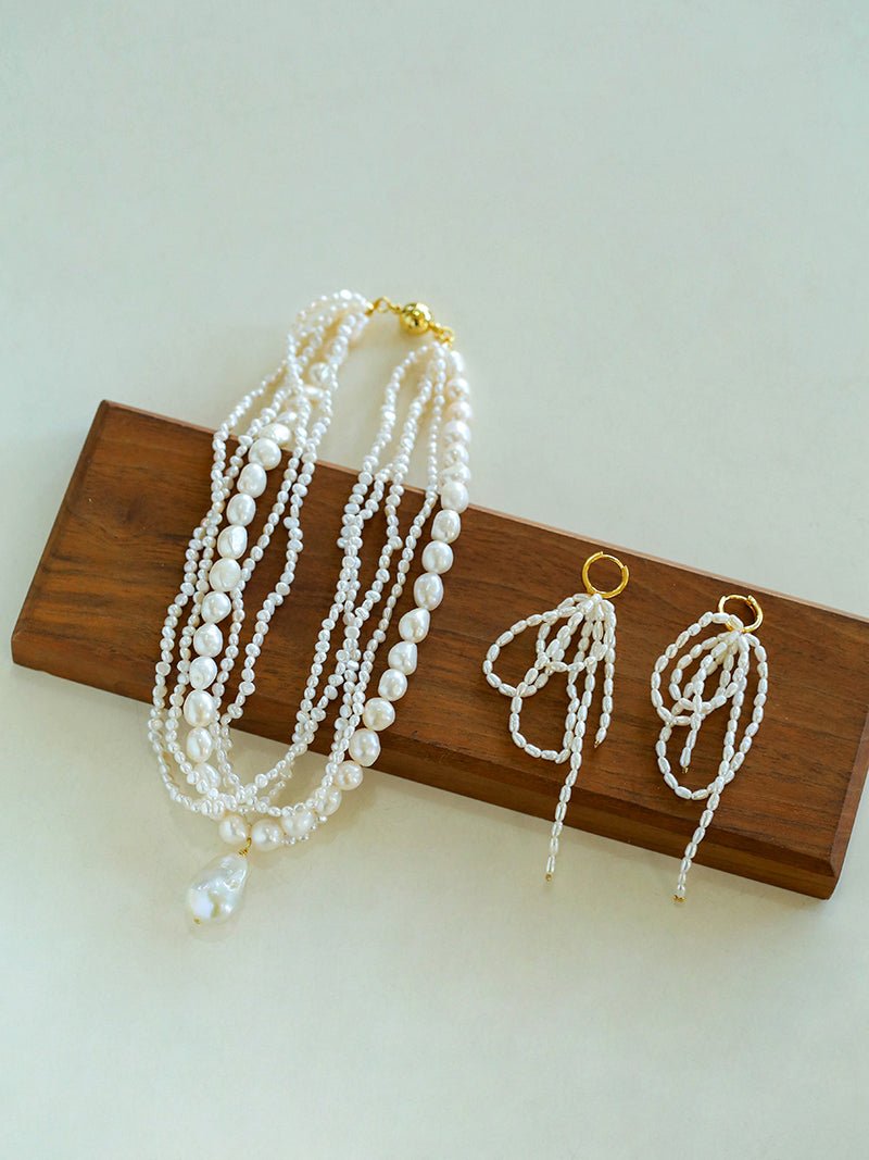 Vintage French Natural Pearl Baroque Multi - layer Necklace - floysun