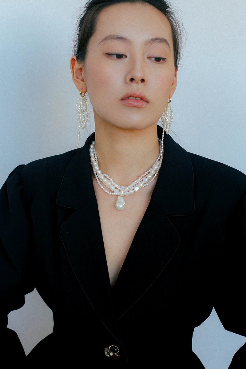 Vintage French Natural Pearl Baroque Multi - layer Necklace - floysun