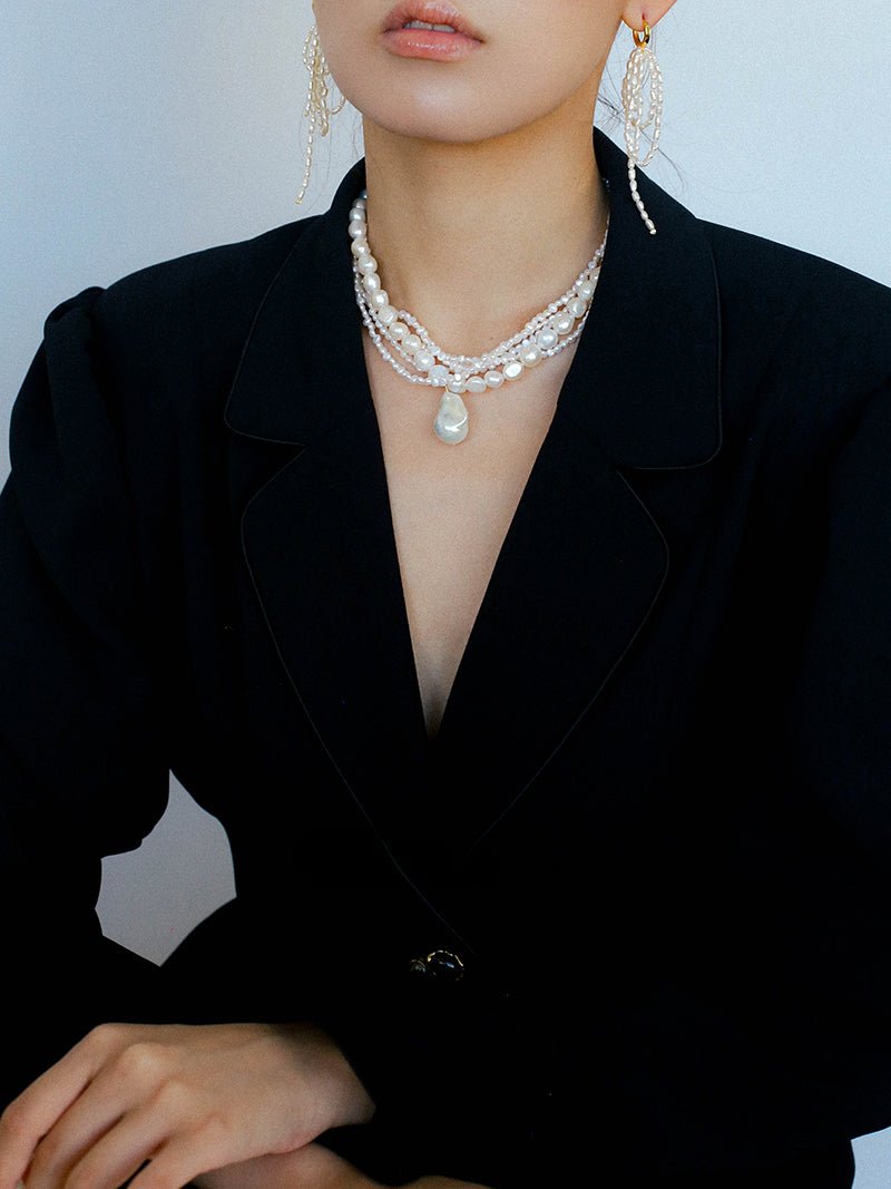 Vintage French Natural Pearl Baroque Multi - layer Necklace - floysun