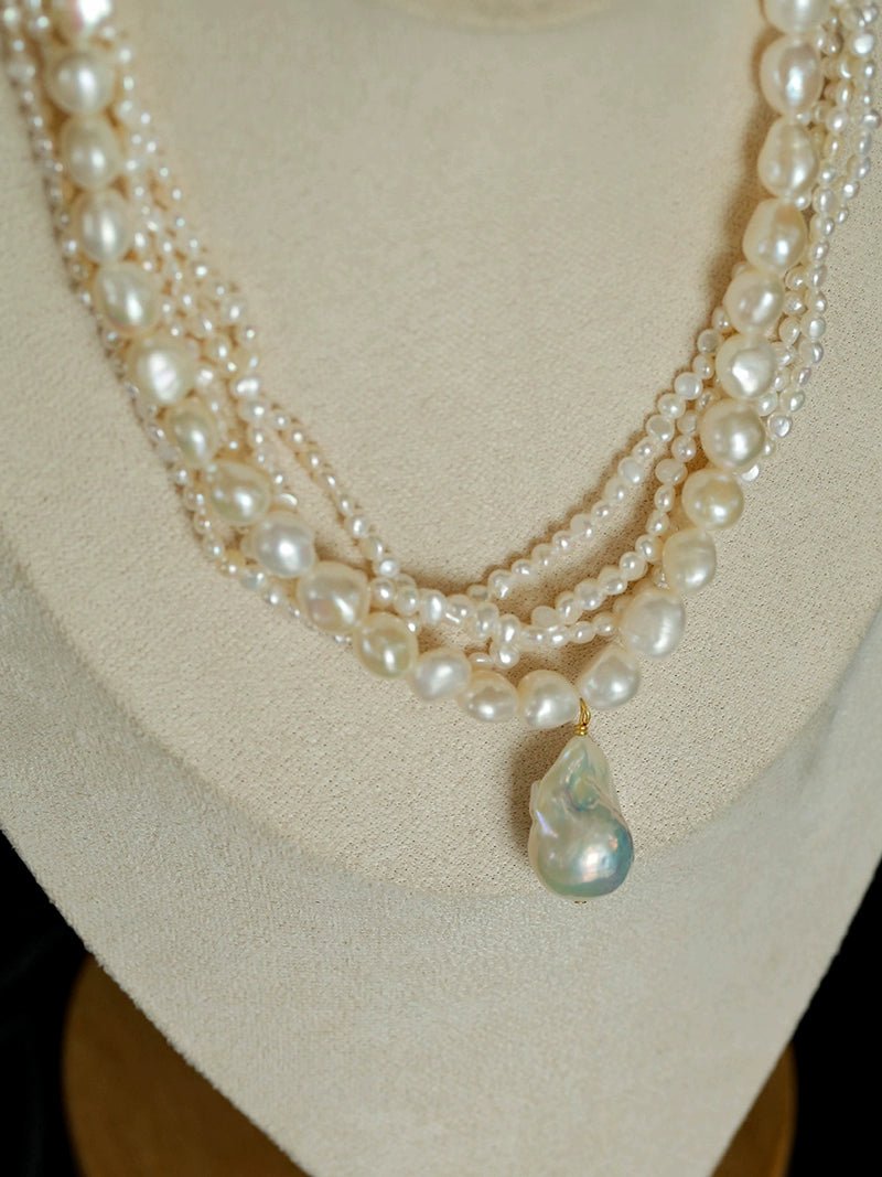 Vintage French Natural Pearl Baroque Multi - layer Necklace - floysun