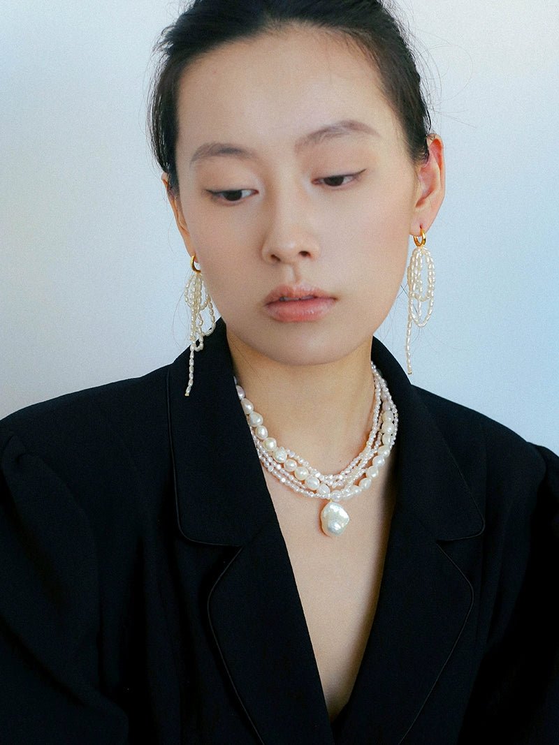Vintage French Natural Pearl Baroque Multi - layer Necklace - floysun