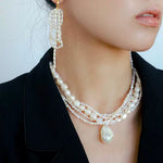 Vintage French Natural Pearl Baroque Multi - layer Necklace - floysun