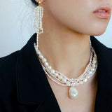 Vintage French Natural Pearl Baroque Multi - layer Necklace - floysun