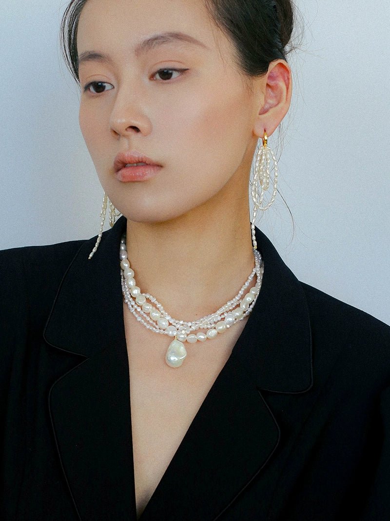 Vintage French Natural Pearl Baroque Multi - layer Necklace - floysun