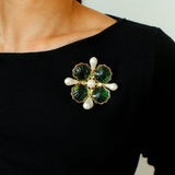 Vintage Handmade Stained Glass Pearl Petal Brooch - floysun