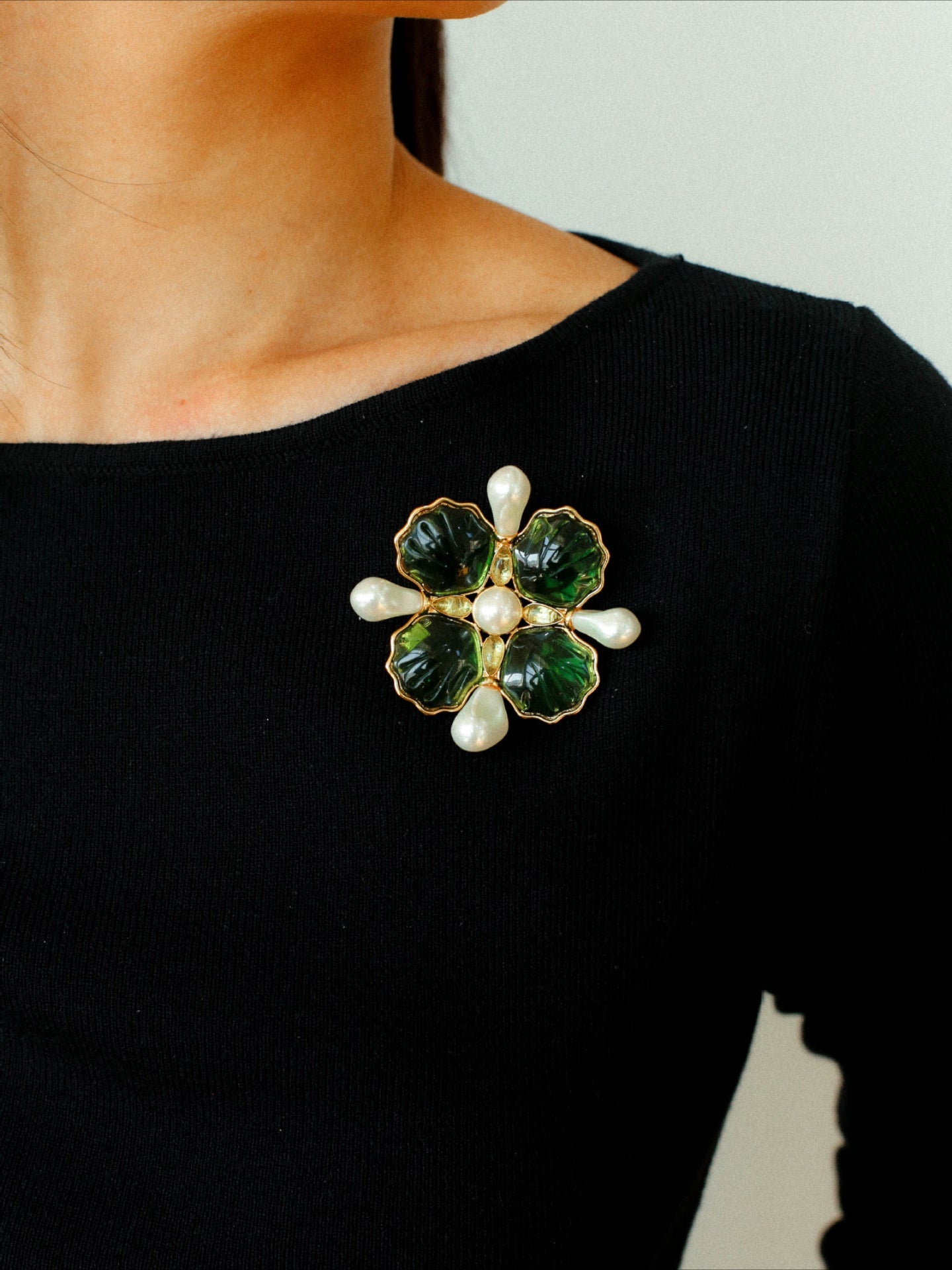 Vintage Handmade Stained Glass Pearl Petal Brooch - floysun