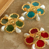 Vintage Handmade Stained Glass Pearl Petal Brooch - floysun